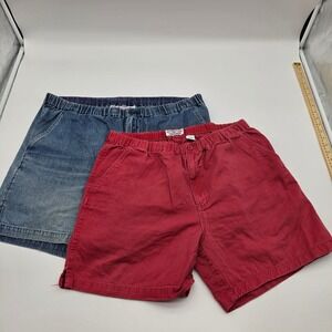 2pk Boca Classics Mens Large Elastic‎ Waist Shorts Bundle Red & Denim